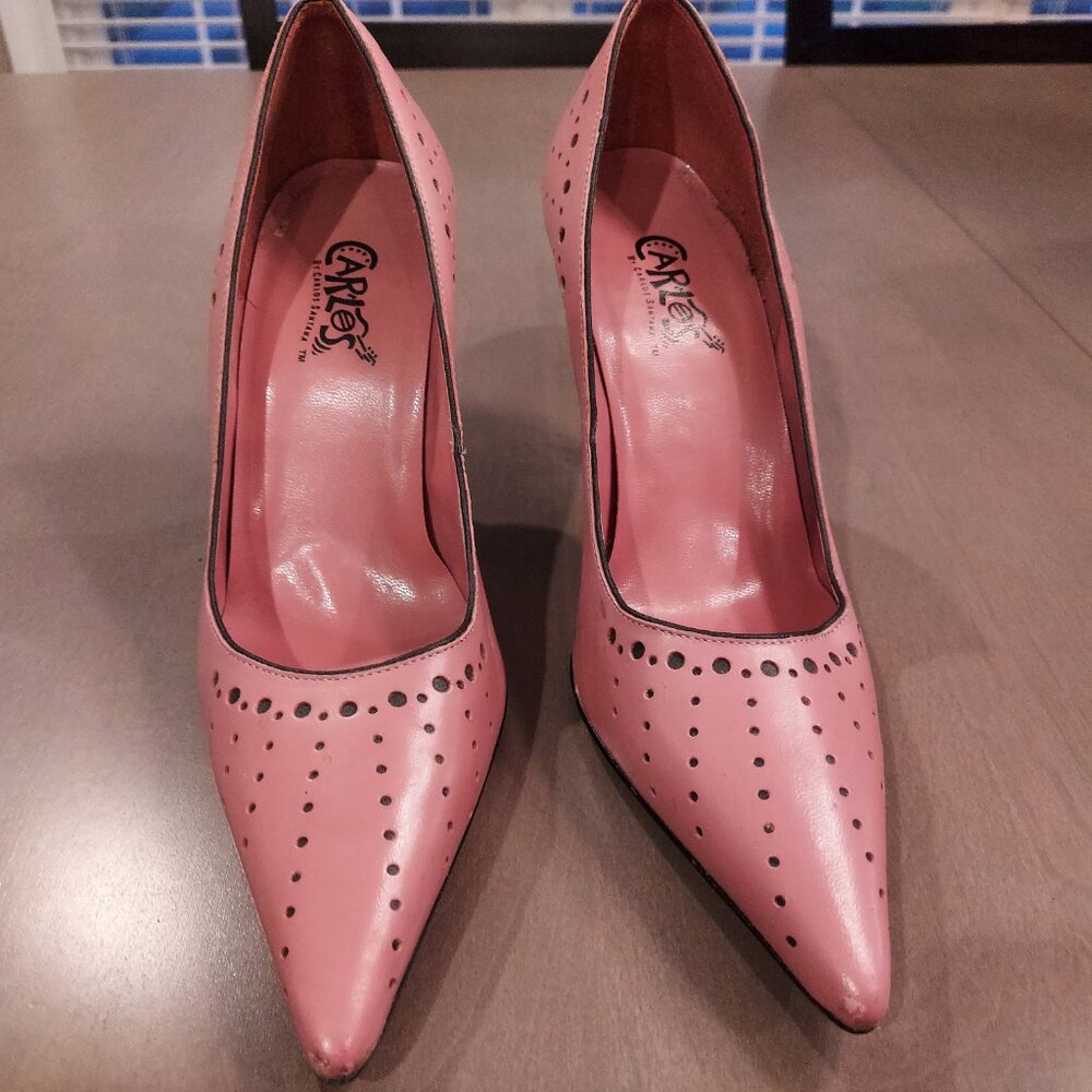 Carlos by Carlos Santana Pink Pointed Toe Perforated Pumps